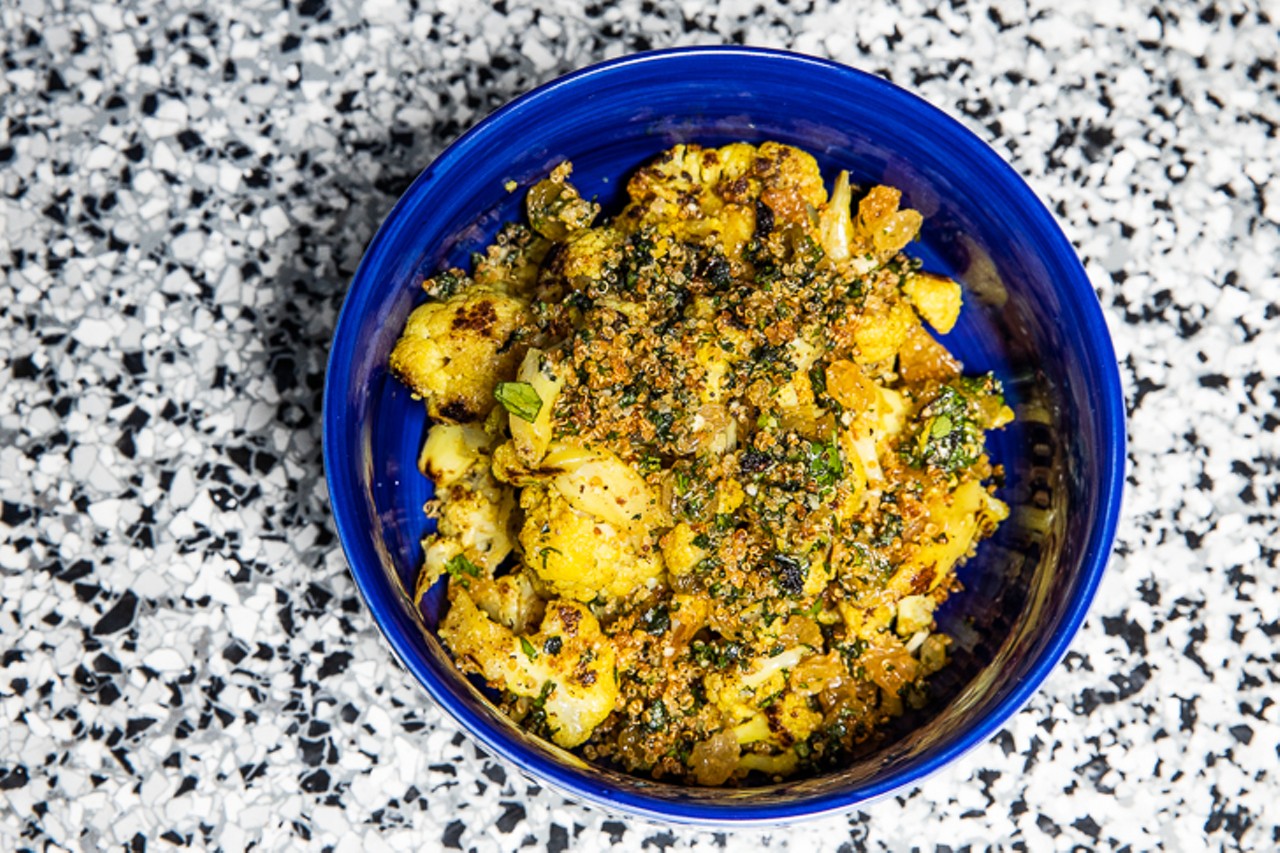 Curry roasted cauliflower with golden raisins and quinoa gremolata ($10)