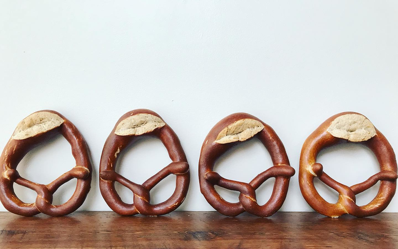 Swabian-style pretzels have skinny "arms" which connect near the top of the pretzel instead of the bottom