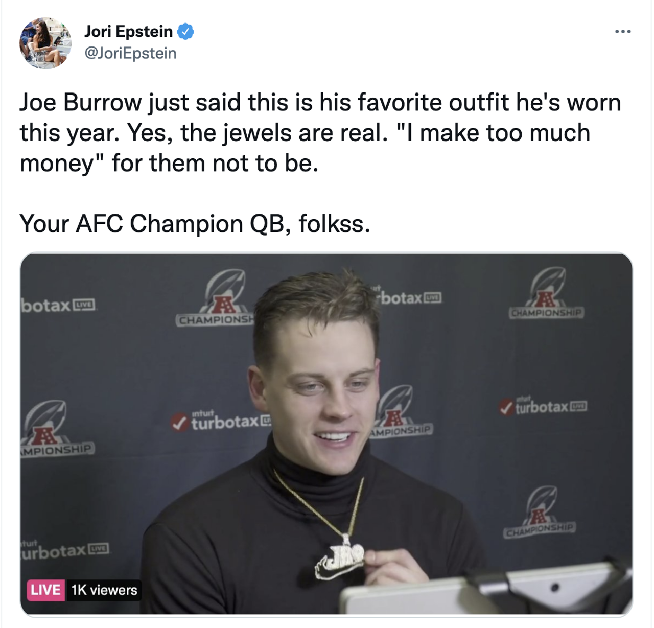 Twitter Both Loved and Hated Joe Cool's Drip at the AFC Championship Game