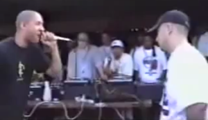 MC battle champ Juice (left) and young Detroit hopeful Eminem during 1997's Scribble Jam in Cincinnati. - Photo: MRFUCKINGDIBBS YouTube