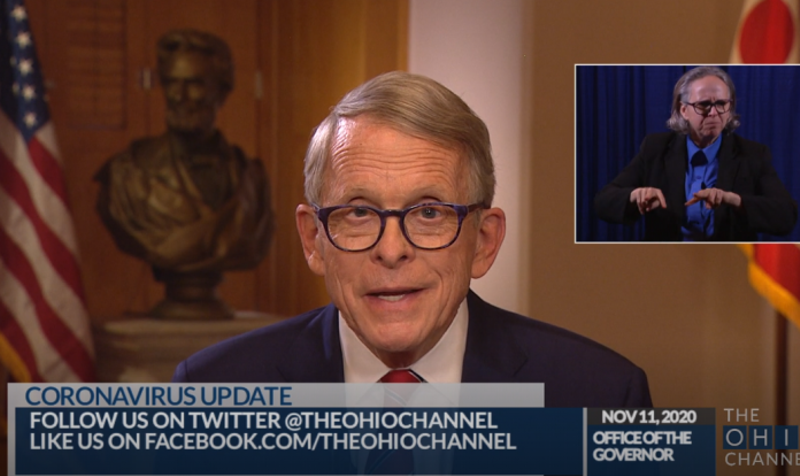 Gov. Mike DeWine is pictured during a statewide address on Wednesday, Nov. 11. At his Tuesday press conference, DeWine defended his decision to veto a bill lifting Ohio county fair restrictions. - Photo: Ohio Channel