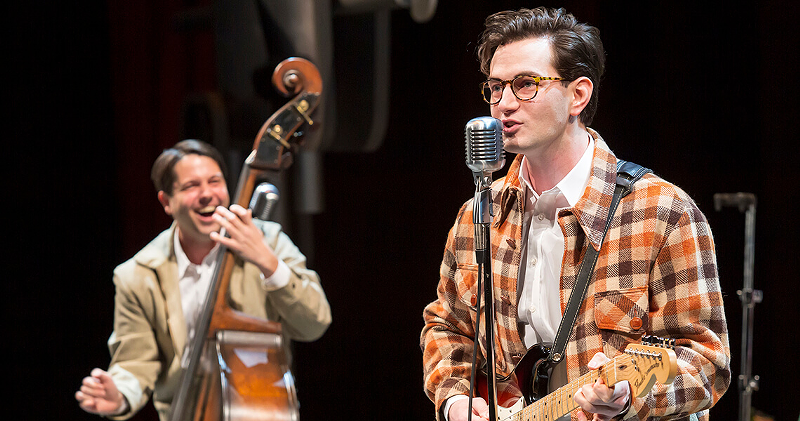 Andy Christopher (right) as Buddy Holly wearing "an effortlessly hip orange-and-blue Western jacket" that might just make you want to go on the hunt for your own. - Mikki Schaffner Photography
