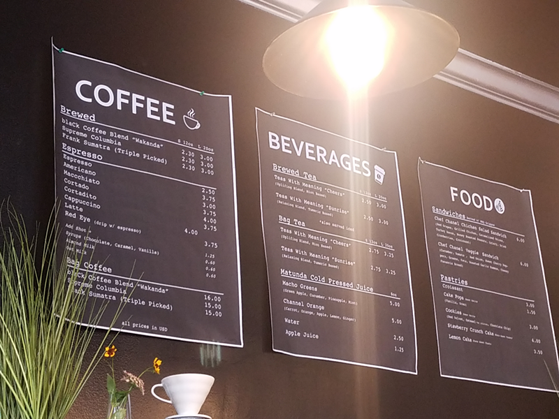 Coffee and food menu