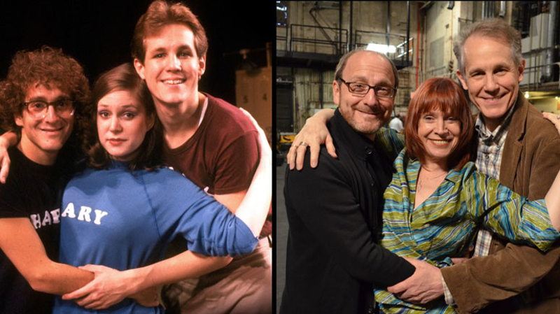 The original cast of Stephen Sondheim’s "Merrily We Roll Along" — Lonny Price, Ann Morrison, and Jim Walton — then, and now. - Left: Martha Swope / Right: Bruce David Klein