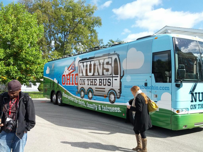 "Nuns on the Bus" embark on their six-day, 1,000 mile tour across Ohio, Oct. 10, 2012.