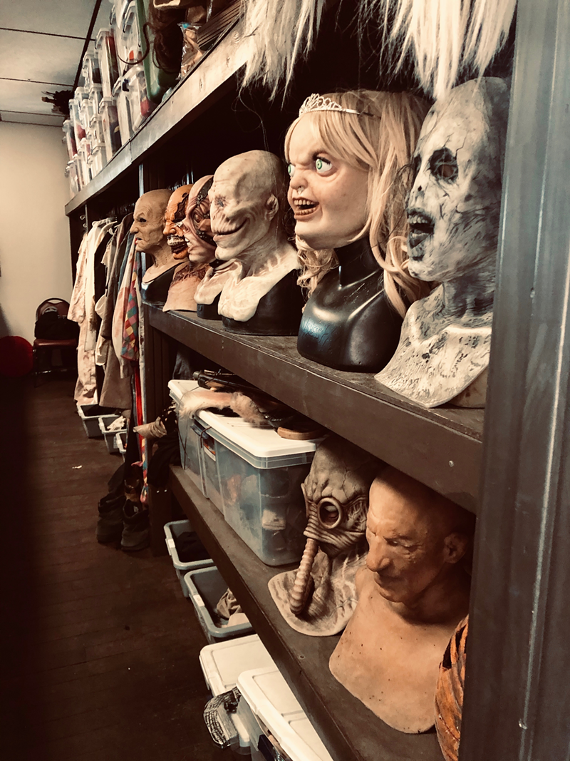 The costume closet, managed by Maggie Ewing, is a well-organized corridor of terror after terror, housing all the masks used in the attraction. - Photo: Olive Wright