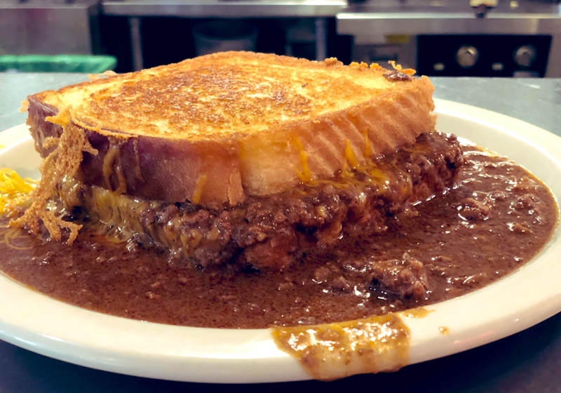 Behold: The Chili Melt. It's simply a grilled cheese with a ladle of chili in between. - Photo: Twitter.com/CampWashChili