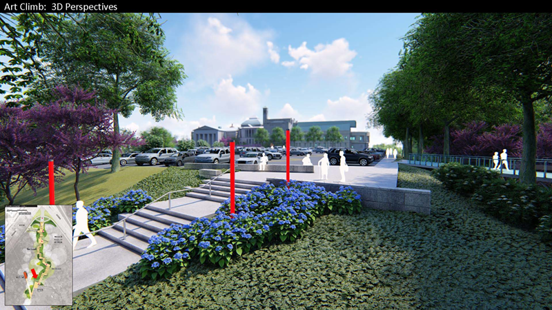 A rendering of the 'Art Climb' project from a parking lot view - Emersion Design and Cincinnati Art Museum