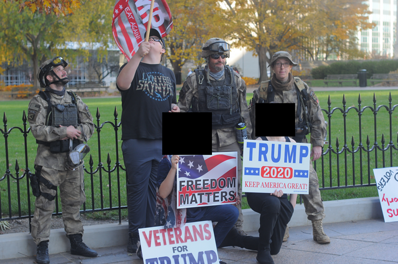 Members of the “Ohio State Regular Militia” at the Capitol on Nov. 7 (faces of minors are redacted). - Photo: Jake Zuckerman