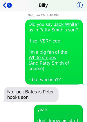 D'arcy's alleged text message to Billy Corgan about Patty Smith's son Jack White playing bass with Smashing Pumpkins