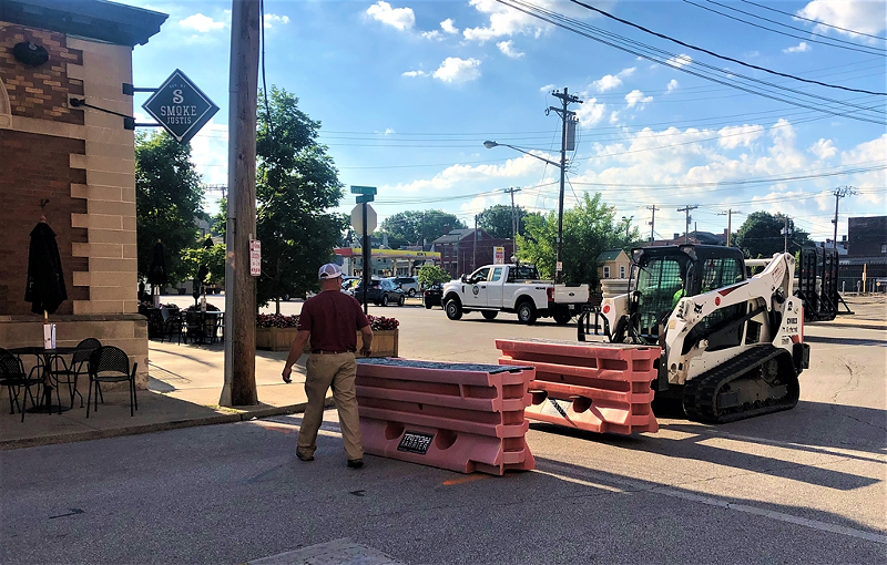 New outdoor dining barriers going up outside Smoke Justis - PHOTO: CITY OF COVINGTON