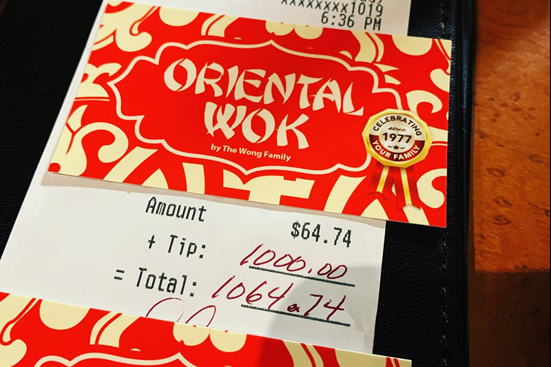 Guest Tips $1,000 on Check at Hyde Park's Oriental Wok