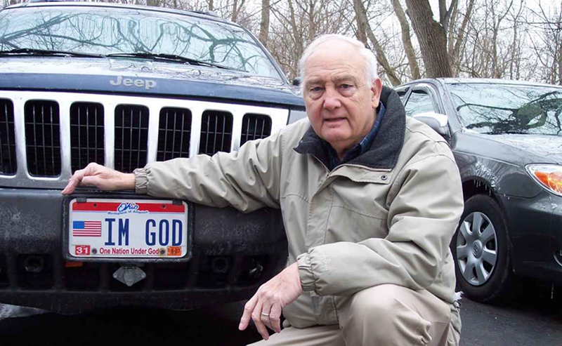 Ben Hart with his former IM GOD Ohio license plate - Photo: https://www.aclu-ky.org/
