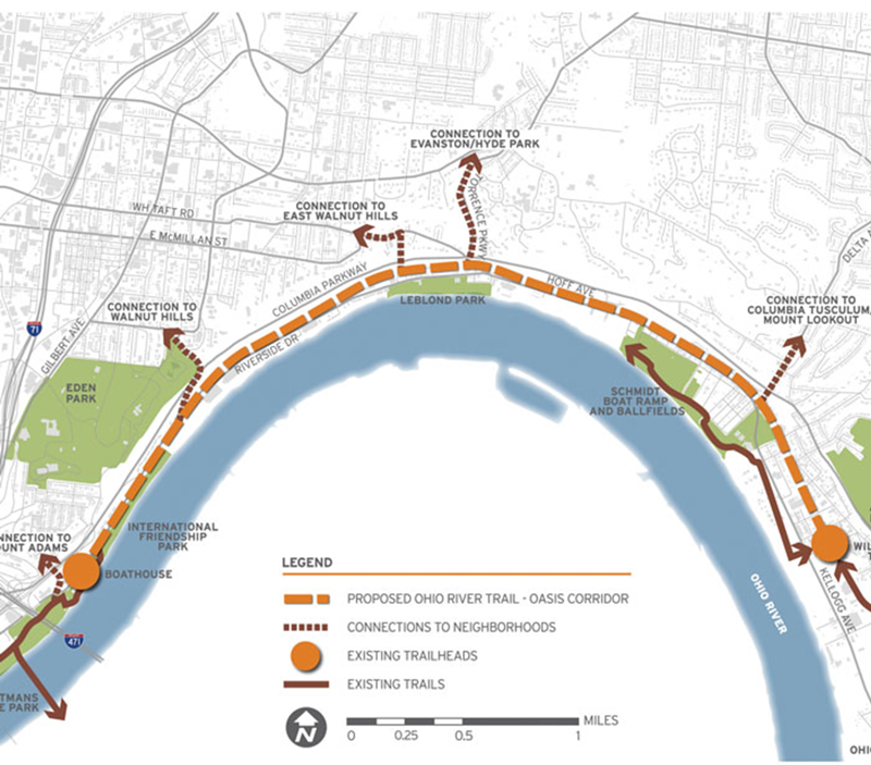 The Ohio River Trail along the Oasis Line would connect to a larger network of bikeways across Ohio.