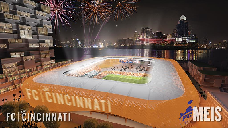 FC Cincinnati is pushing for money to build a stadium in the city, but has also looked at a location across the river in Newport. - Provided