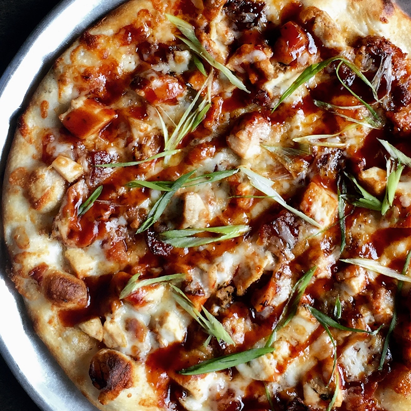 Catch-A-Fire's Smile BBQ pizza with bacon, four cheeses, MadTree's Happy Amber barbecue sauce, white cheddar and scallion - Photo: Provided by Catch-A-Fire