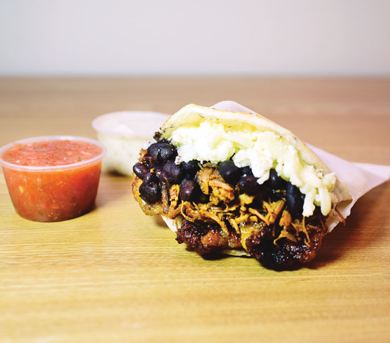 A rich and cheesey beef arepa from The Arepa Place Latin Grill - PHOTO: JESSE FOX