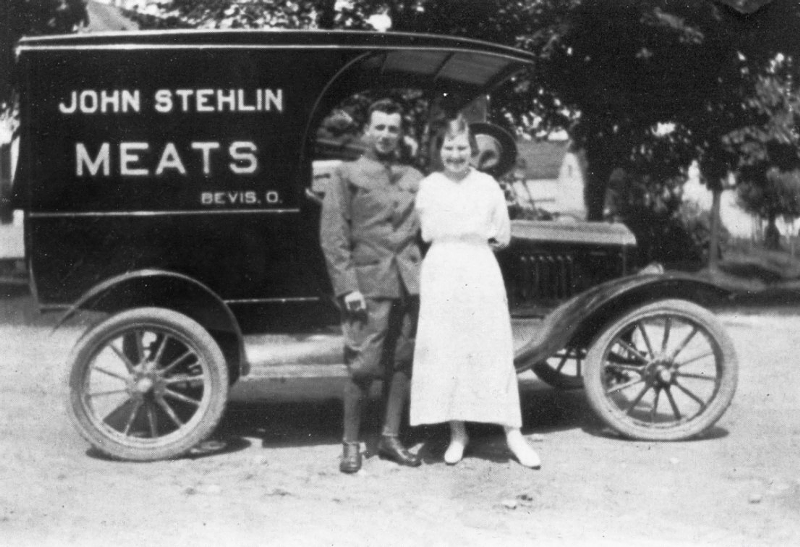 John Stehlin and his wife, Eleanora, in 1920 - PHOTO: Courtesy of Stehlin’s, Reprinted by Cincinnati Goetta by Dann Woellert (Arcadia Publishing, 2019)