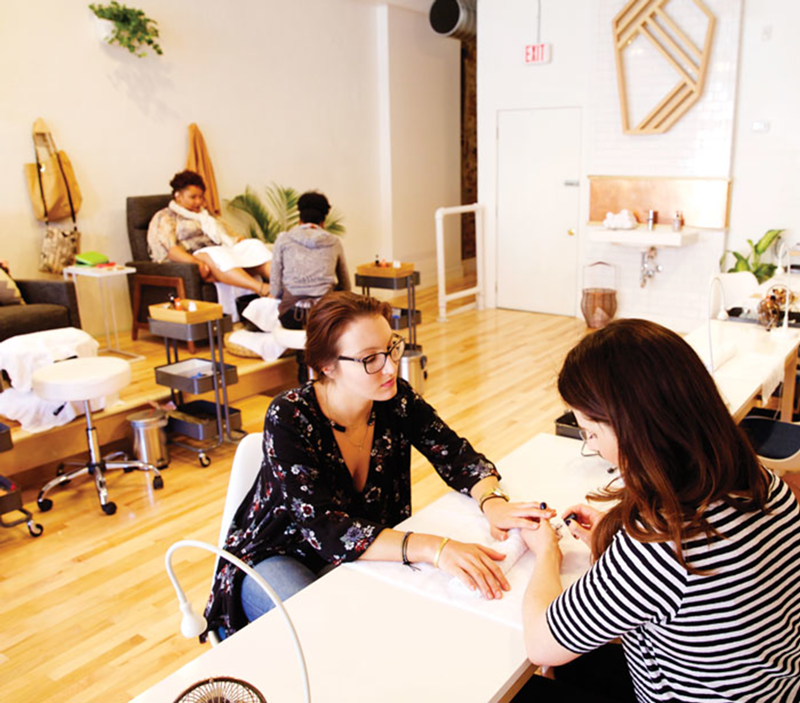 The salon atmosphere reflects Spruce’s mission to be environmentally and allergy friendly.
