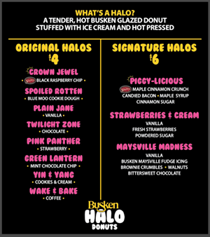 Halo donut menu - Photo provided by Busken Bakery