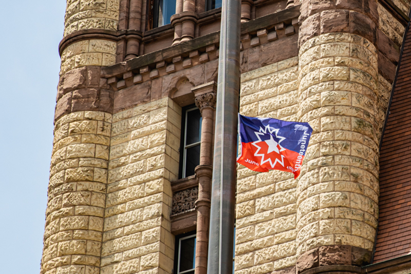The Juneteenth flag outside of Cincinnati City Hall - Photo: Hailey Bollinger