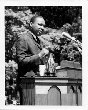 Dr. Martin Luther King, Jr. speaking at Antioch College commencement in 1965. - Courtesy Antioch College