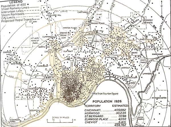 A map of where people lived in Cincinnati in 1926. - CINCINNATI SUBWAY REPORT 1927