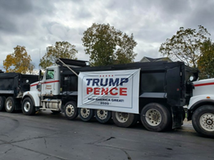 Vice President Mike Pence’s rally in Columbus was held at a construction company, with various pieces of economic visual imagery - Photo by Tyler Buchanan