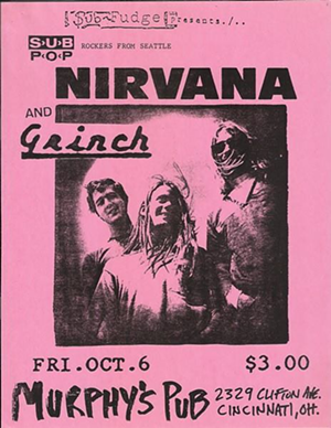 Flyer for Nirvana's 1989 Cincinnati debut