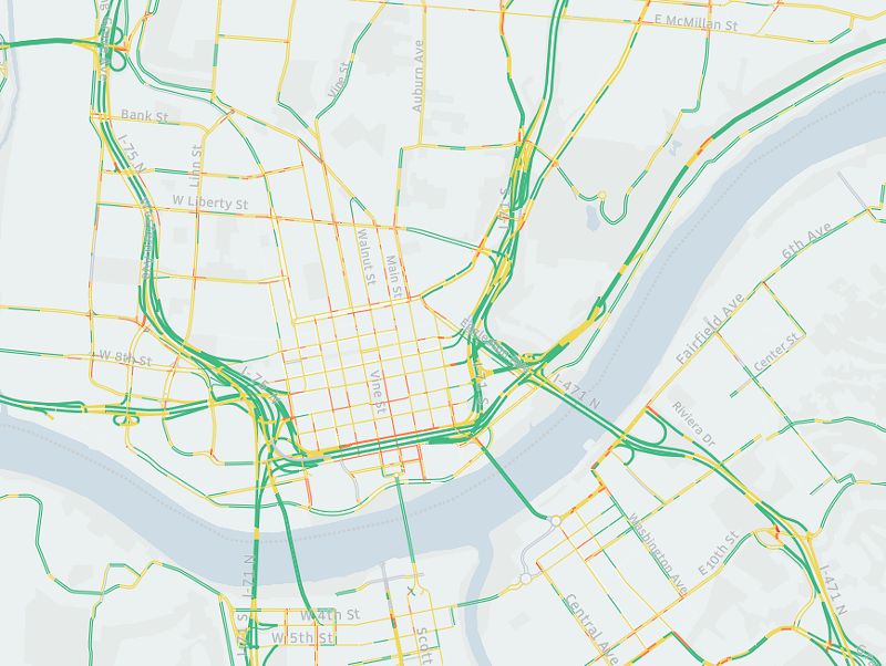 New data shows average traffic speeds on many streets across Greater Cincinnati - Photo: Screenshot from Uber