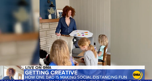 Matt Nestheide as Bob Ross during art class with his kids - Screen shot from 'Good Morning America' video
