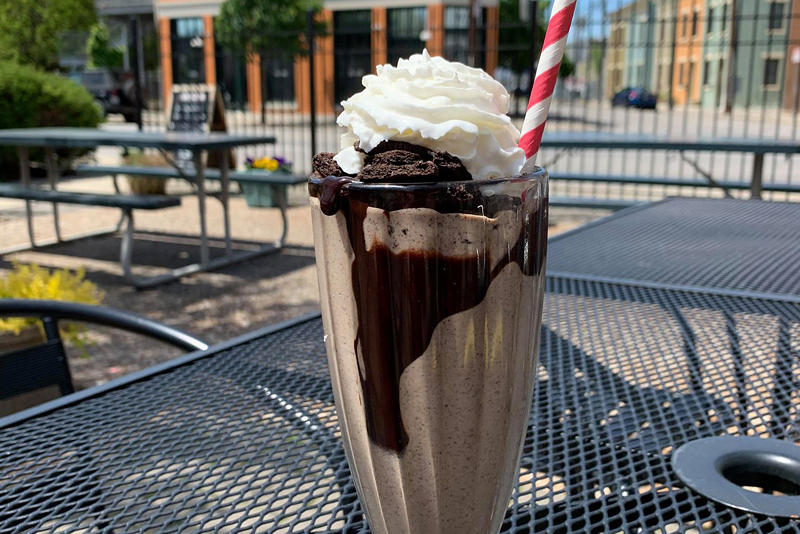 Rotating shake called Baby in a Duffel Bag, "named after Zack Morris’ terrible schemes." It's made with peanut butter, banana, rum, Oreos, bacon and chocolate. - PHOTO: PROVIDED BY GIACOMO CIMINELLO