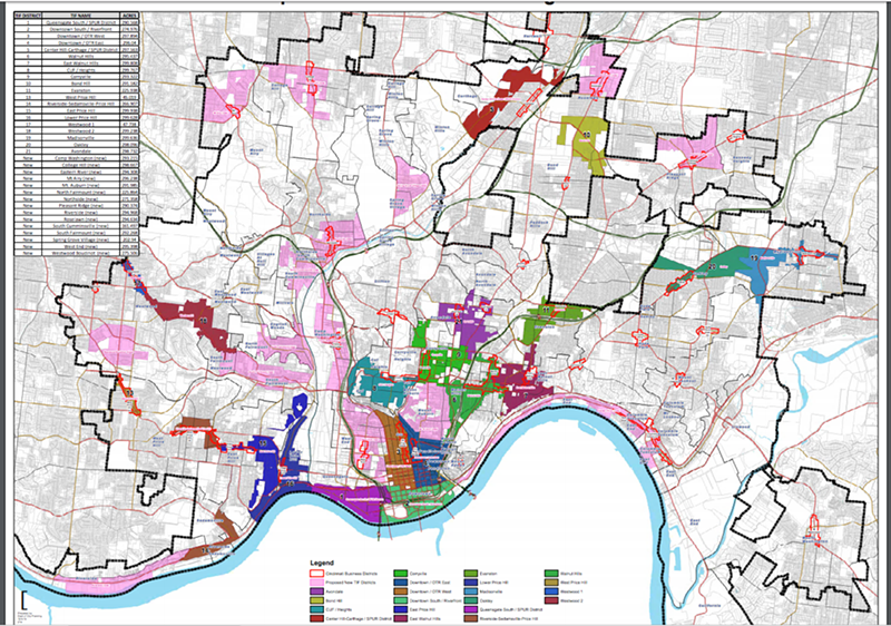 A map of existing and proposed TIF districts in Cincinnati - City of Cincinnati