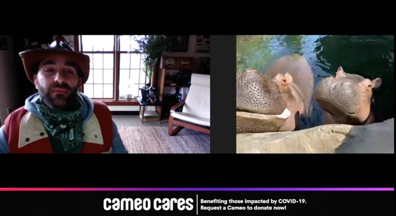 Fiona and Bibi with Animal Planet host Coyote Peterson during a Cameo Cares video - Photo: YouTube screengrab