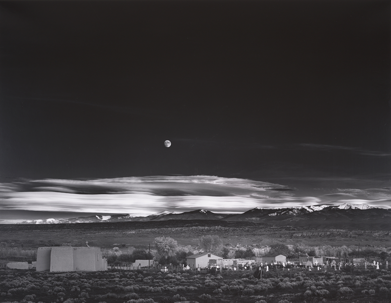 "Moonrise, Hernandez, New Mexico, 1941," photograph by Ansel Adams - PHOTO: Image courtesy of Collection of Center  for  Creative  Photography,  University  of  Arizona.