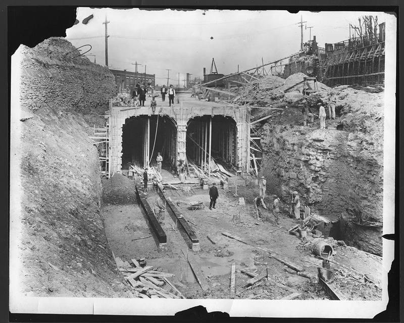 Construction of Cincinnati subway tunnels in 1922. - University of Cincinnati Archives and Rare Books Library