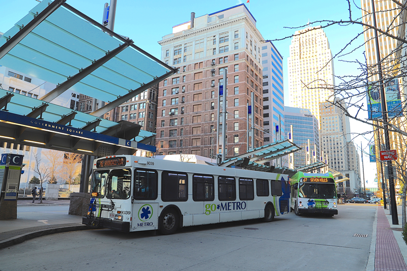 Metro buses at Government Square, which empties onto Main Street - Nick Swartsell