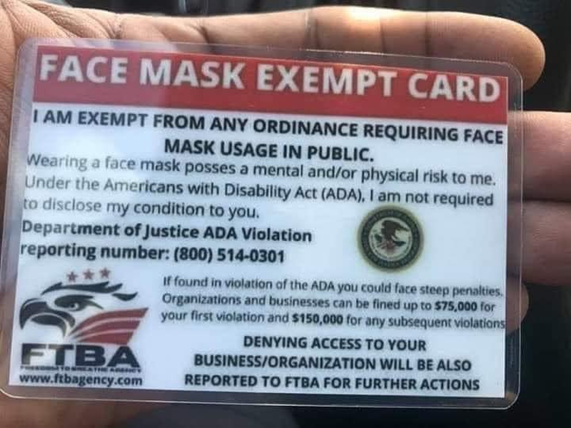 Spoiler Alert: Those Face Mask Exemption Cards Are Fake, Says the Department of Justice