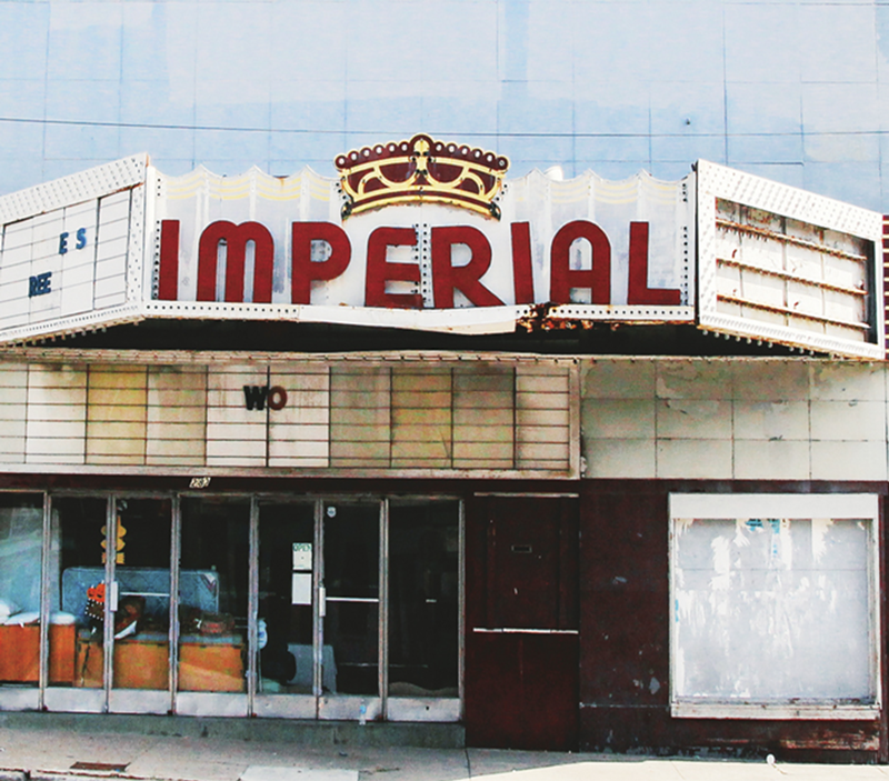 Unoccupied for decades, the Imperial Theatre’s marquee, stage, seats and balcony remain in place.