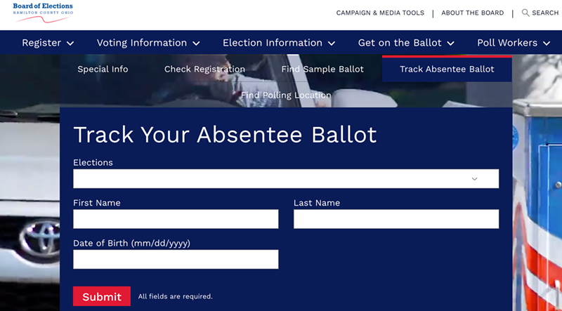 The "Track Your Absentee Ballot" section looks like this - Photo: Hamilton County Board of Elections
