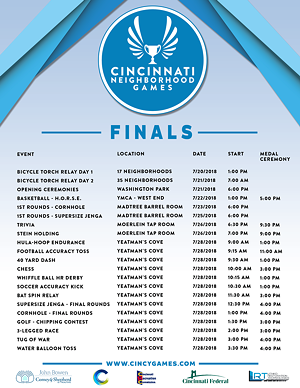 Cincinnati Neighborhood Games final competition schedule - Photo via cincygames.com