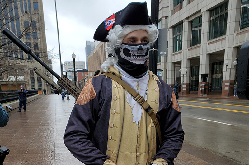 A libertarian protester outside the Ohio State House on Jan. 17 - Photo: Nick Swartsell