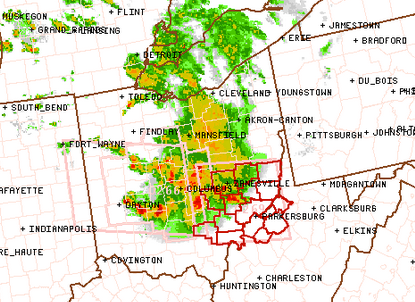 Radar image of the storms that produced more than a dozen tornadoes in Indiana and Ohio - National Weather Service