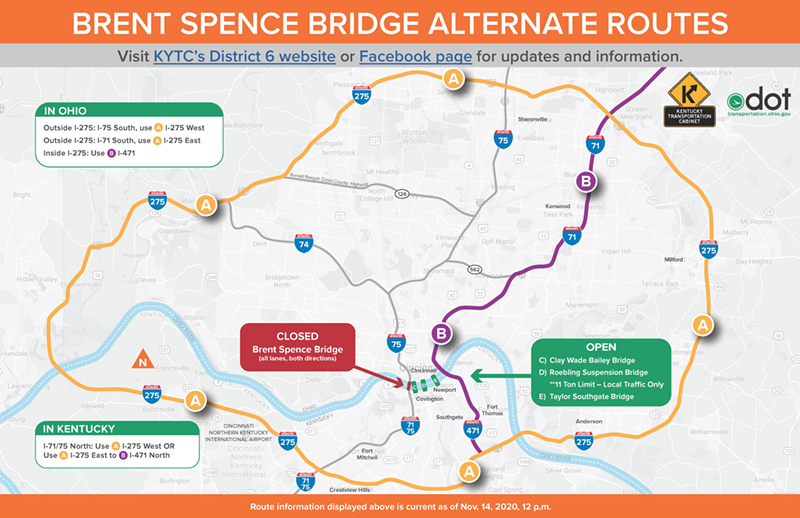 Use these routes around the Brent Spence - Photo: KYTC District 6
