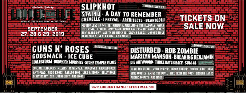 Louisville's Louder Than Life Music Festival to Feature Hard Rock Giants Guns 'N' Roses, Slipknot, Disturbed, Rob Zombie, Godsmack and More