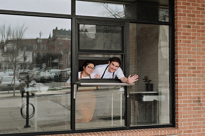 Mochiko owners Elaine Townsend (left) and Erik Bentz in their walk-up window - Photo: Francisco Huerta
