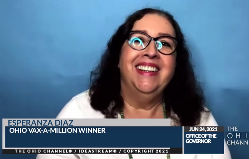 Esperanza Diaz of Butler County is the final $1 million Vax-a-Million winner. - Image: The Ohio Channel video still