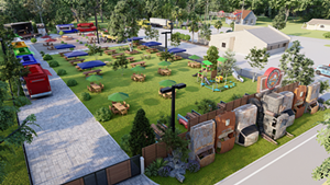 The two-lot location in Batavia has been transformed with outdoor seating, firepits and other decor. - PHOTO: PROVIDED BY CLEAR MOUNTAIN FOOD PARK