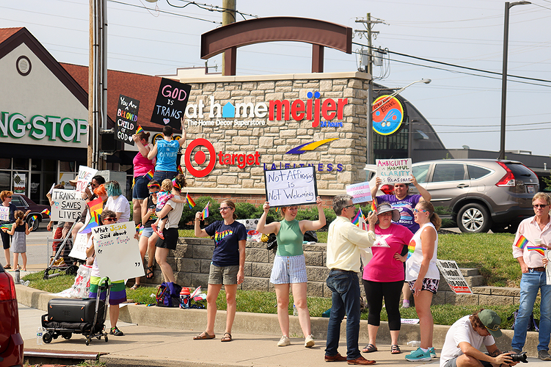 The July 25 demonstration outside Crossroads Church in Oakley - PHOTO: MARY LEBUS