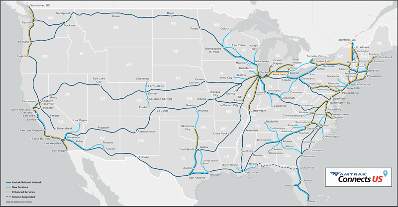 Proposed map for expanded service from Amtrak. - Image: Amtrak, via Ohio Capital Journal